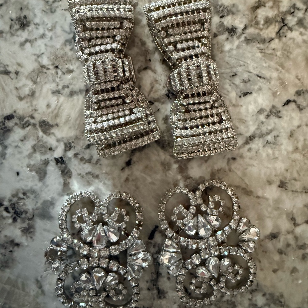 Rhinestone Bow & Filigree Clip-On shoes - Silver Sparkle